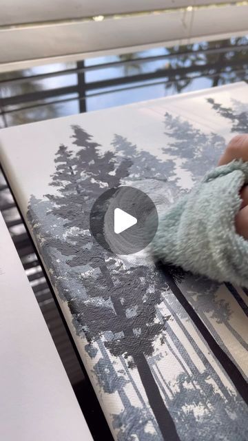 How To Paint Foggy Trees, Abstract Tree Art Painting, Forest Fog Painting, Fog Forest Painting, How To Paint Misty Forest, Fog Painting Acrylic, Black And White Forest Painting, How To Paint Fog With Acrylics, How To Paint Foggy Forest