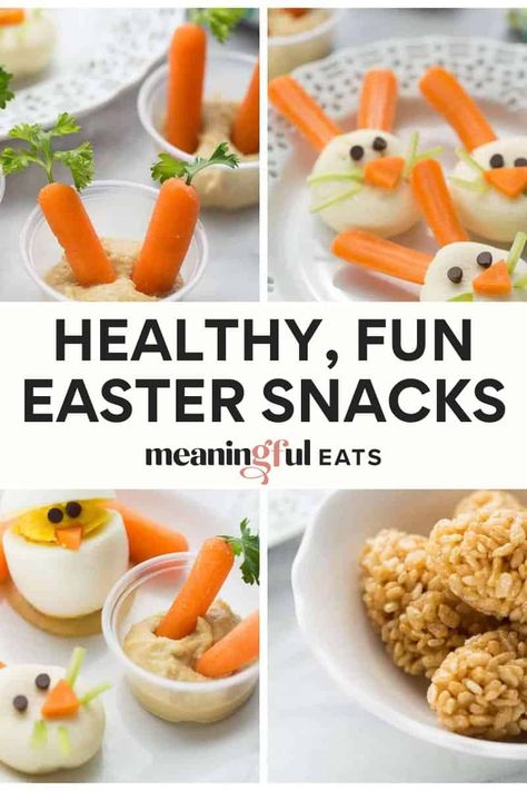 Healthy Easter Snacks Bunny Themed Appetizers, Snacks For Easter, Fun Easter Snacks, Easter Kids Snacks, Healthy Easter Snacks, Make Healthy Snacks, Easter Kids Food, Healthy Easter Recipes, Cute Treats