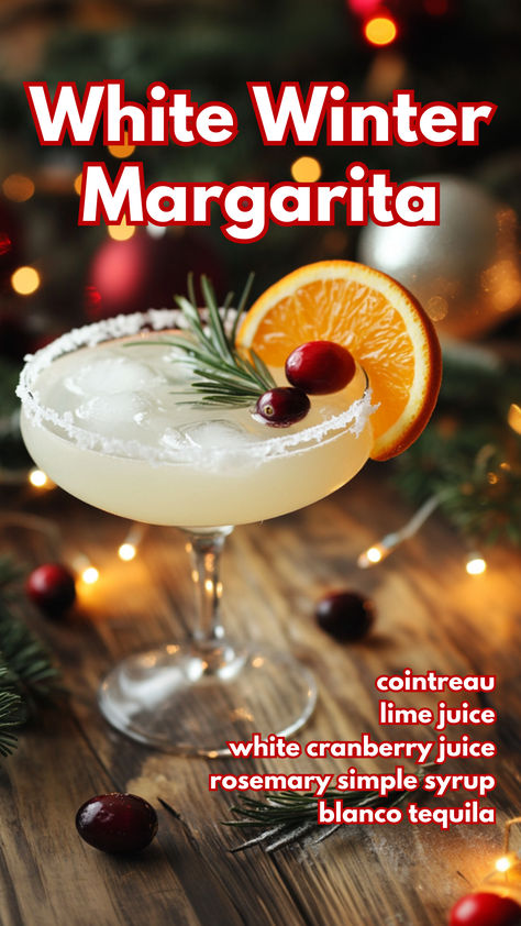 White Winter Margarita Recipe Winter White Sangria Recipe For A Crowd, Winter White Margarita, White Christmas Margaritas For A Crowd, White Winter Cocktails, Snowball Margarita, White Margarita Christmas, Winter Margarita Recipe, White Cranberry Margarita, Winter Tequila Cocktails