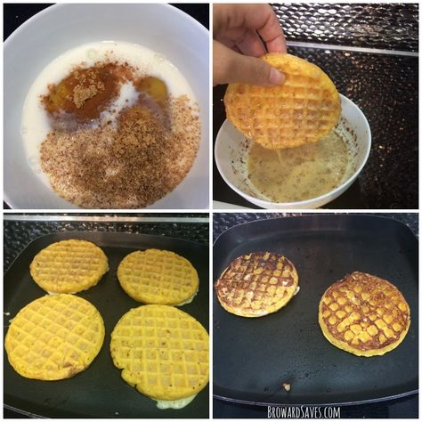 french-toast-frozen-waffles-recipe-process How To Freeze Waffles Homemade, Homemade Frozen Waffles, Frozen Waffle Breakfast Casserole, Frozen Waffle Breakfast Ideas, French Toast Pancakes, French Toast Waffles, Freeze Pancakes, Frozen Waffles, Kid Approved Meals