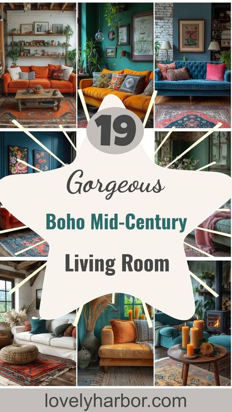 Transform your living space with these stunning boho mid-century modern living room ideas! Achieve a cozy, stylish, and inviting living room that blends bohemian and mid-century modern aesthetics. Use vibrant colors, textured fabrics, and eclectic decor to create a one-of-a-kind interior. Save these ideas and start revamping today! #BohoDecor #MidCenturyModern #LivingRoomInspo #BohoMidCenturyModern Fun Eclectic Living Room, Bright Bohemian Living Room, Eclectic Living Room Designs, Luxe Boho Living Room, Bold Boho Living Room, Mid Century Modern Living Room Colorful, Bold Home Design, Boho Mcm Living Room, Mid Century Modern Apartment Decor