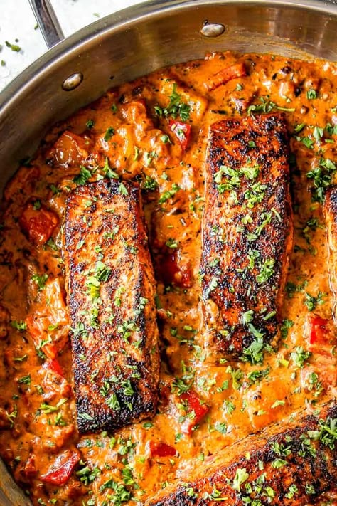 Creamy Cajun Sauce, Salmon Recipe Pan, Blackened Salmon Recipes, Salmon Recipes Pan Seared, Cajun Salmon, Cajun Sauce, Fish Recipes Baked, Blackened Salmon, Recipes Shrimp