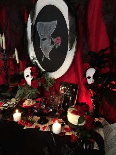 Phantom Of The Opera Cocktail Party Ideas | Photo 1 of 13 | Catch My Party Masquerade Quinceanera Ideas, Phantom Of The Opera Party, Phantom Of The Opera Theme, Phantom Of The Opera Wedding, Opera Wedding, Broadway Party, Combined Birthday Parties, Cocktail Party Ideas, Phantom Of Opera