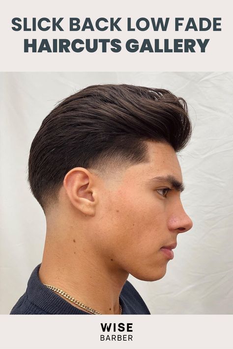 Slick Back Low Fade: Effortless cool meets modern sophistication with a slick back low fade. Achieve a polished look that's both refined and relaxed. 💈🔙 Low Taper Slick Back, Low Fade Slick Back, Slick Back Hairstyles For Men, Back Hairstyles For Men, Slick Back Hairstyles, Slick Back Hairstyle, Slick Back Haircut, Back Hairstyle, Popular Mens Haircuts