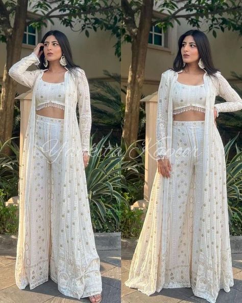 White Skirt Crop Top Outfit, One Piece For Wedding Indian, Short Koti Dress Design, Skirt And Top With Shrug, Skirt Plazo Design, Indian Skirt And Top Outfits, Ethnic Day Outfits, Party Wear Skirt And Top Indian, Long Skirt And Top Indian