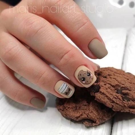 Cookie Nails Design, Cookie Nail Art, Coffee Nails Designs, Cookie Nails, Acrylic Nail Designs Classy, Bubble Nails, Matte Nail Art, Minimal Nails Art, Hello Nails