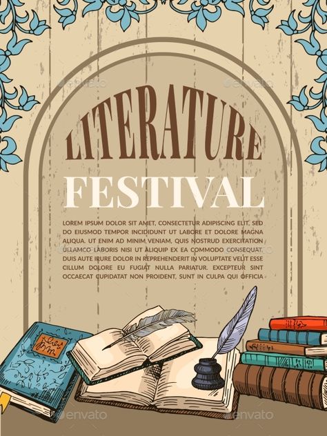 Vintage Literary Posters, Literature Graphic Design, Literature Poster Design, Literature Festival Poster, Book Fair Poster Design, Vintage Poster Template, Literature Images, Writer Poster, Book Fair Poster