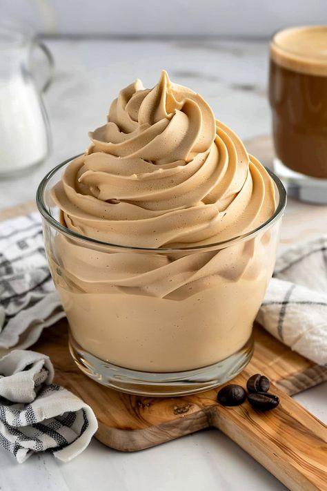 Try this indulgent, uber-fluffy coffee whipped cream the next time you need a quick and easy way to elevate your morning coffee or after-dinner treat. Cafe Crema Recipe, Coffee Easy Recipes, Coffee Cream Recipe, Ground Coffee Recipes, Coffee Whipped Cream Recipe, Coffee Crema, Whipped Cream Coffee, Coffee Whip, Whipped Coffee Recipe