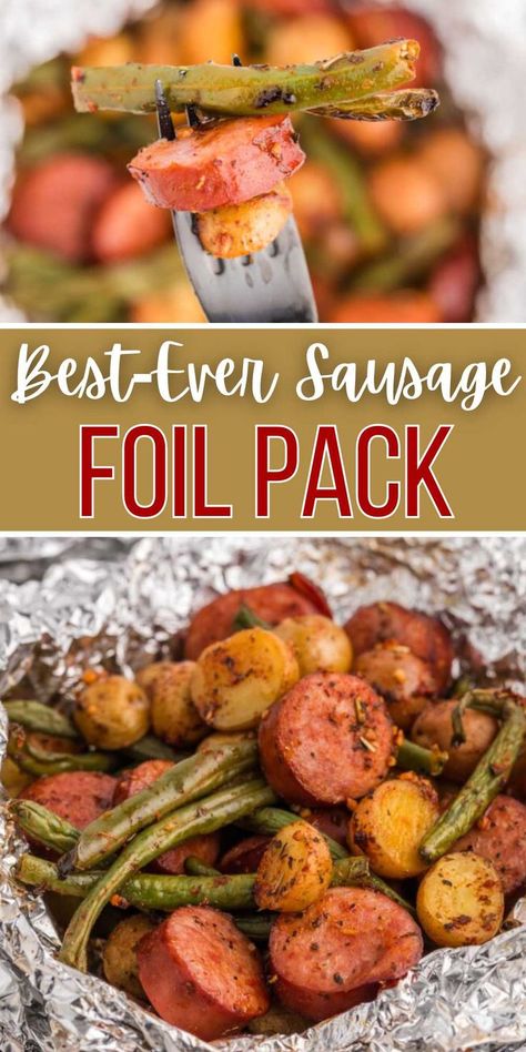 Sausage And Veggie Foil Packs, Easy Healthy Dinner Grill, Foil Packets For The Campfire, Sausage Packets For Grill, Sausage Potato Foil Packets Oven, Foil Meals On The Grill, Packet Dinners Foil, Smoked Sausage Hobo Foil Packs, Foil Pack Meal Ideas