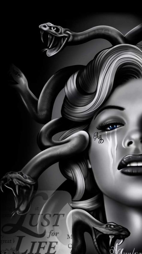 Black Medusa Wallpaper, Madusa Drawings Beautiful, Black Medusa Art, Medusa Black And White, Chicano Artwork, Wallpaper Medusa, Medusa Beautiful, Medusa Wallpaper, Medusa Pictures