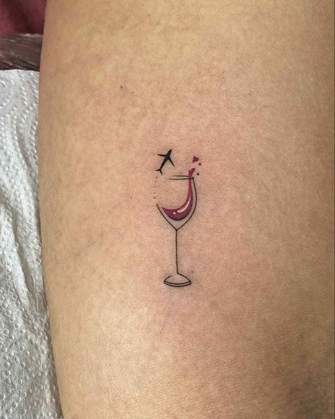 Different Small Tattoos, Wine Bff Tattoo, Mimosa Tattoo Drink, Sangria Tattoo, Spain Tattoos Ideas, Wine Tattoo Ideas, Travel Tattoo For Men, Travel Tattoos For Women, Traveling Tattoos