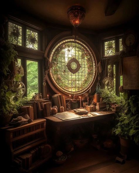 Witch's Cottage Interior, Witches House Interior, Witch House Aesthetic Interior, Witch House Aesthetic, Fantasy Workshop, Witch House Interior, Circle Room, Witch Cottage, Fantasy Rooms