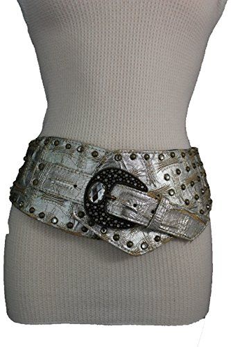 Trendy Fashion Jewelry Women Wide Western Fashion Belt Big Buckle Rhinestones Studs L Metallic Silver Beach Style Furniture, Modern Japanese Fashion, Beach Inspired Bedroom, Amazing India, Womens Belt, Western Buckles, Belt Fashion, Hip Belt, Trendy Fashion Jewelry