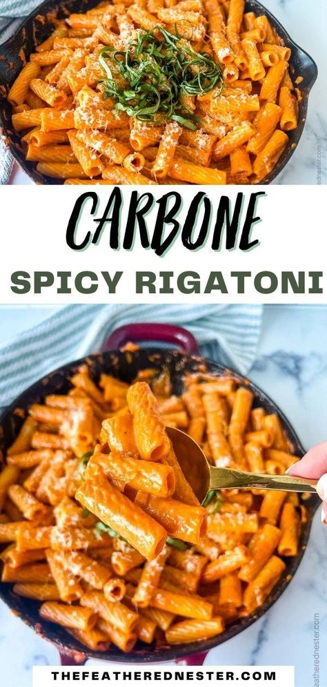 Spicy Supper Ideas, Spicy Rigatoni Pasta With Chicken, Carbone Pasta Sauce, Vodka Pasta With Burrata, Rigatoni Vodka Pasta Recipes, Spicy Vodka Sauce Pasta, Rigate Pasta Recipes, Spicy Pasta With Chicken, Homemade Spicy Vodka Sauce