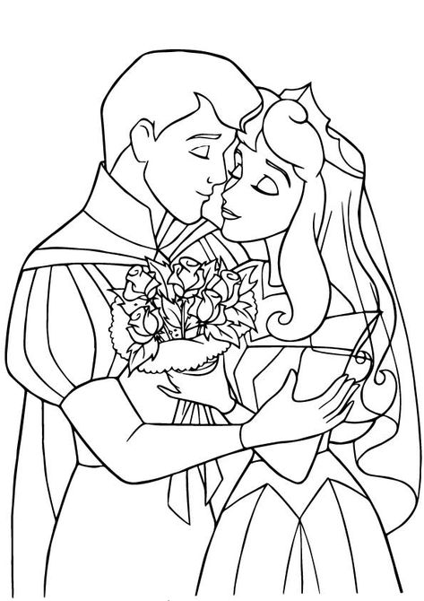 Sleeping Beauty Coloring Pages, Disney Colouring Pages, Cinderella Coloring Pages, Disney Colouring, Disney Princess Wedding Dresses, Couple Disney, Sleep Beauty, Coloring Pages Disney, Wedding Coloring Pages