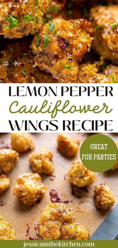 Cauliflower Recipes Wings, Vegan Wing Sauce, Copycat Buffalo Wild Wings Cauliflower Wings, Lemon Pepper Veggies, Vegan Lemon Pepper Wings, Coliflower Wings Recipes, Airfryer Cauliflower Wings, Wings And Sides Dinners, Cauliflower Wing Recipes