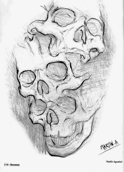 Weird Skull Drawings, Stacked Skulls Drawing, Skull Stack Tattoo, Fire Skull Drawing, Unique Skull Drawing, Skull Tattoo Design Outline, Skull Art Reference, Skull Reference Drawing, Skull Sketch Tattoo