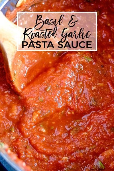 Try my easy basil roasted garlic tomato sauce today. This pasta sauce is thick and full of garlic and fresh basil. Serve it with your favorite pasta! Roasted Garlic Tomato Sauce Canning, Best Tomato Basil Pasta Sauce, Pasta With Stewed Tomatoes, Tomato Basil Pasta Sauce Recipe, Pasta Sauce Recipes Tomato Canned, Roasted Tomato Basil Sauce, Homemade Garlic Pasta Sauce, Homemade Pasta And Sauce Recipe, Homemade Tomato Basil Sauce