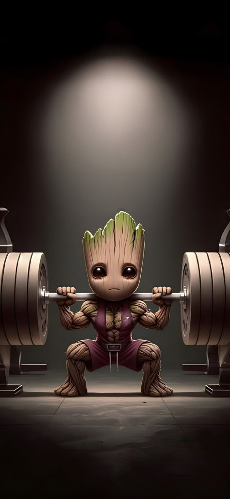 Gym Wallpaper Iphone, Groot Avengers, 3d Karakter, Gym Wallpaper, Realistic Cartoons, Groot Marvel, Iphone Dynamic Wallpaper, Gym Art, Wallpapers Cartoon