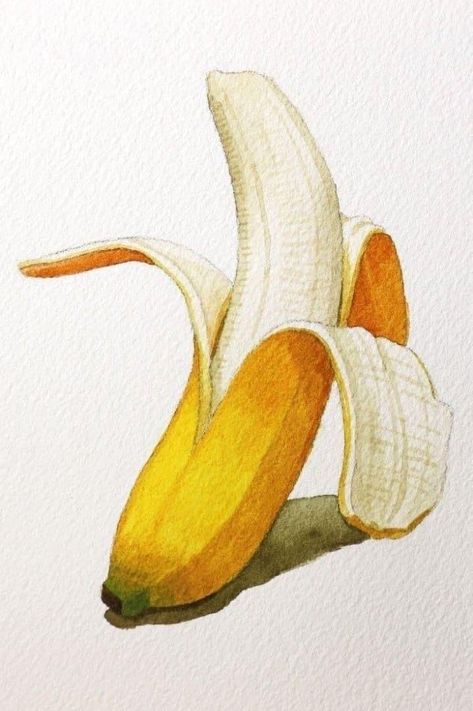 Water Colour Reference, Banana Reference Photo, Banana Painting Watercolor, Watercolour Reference Photos, Banana Drawing Realistic, How To Colour, Banana Drawing Easy, Banana Reference, Aquarelle Pencils Art