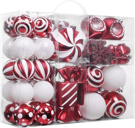 Peppermint Christmas Decorations, Candy Cane Christmas Tree, Peppermint Christmas, Red And White Christmas, Candy Ornaments, Candy Red, White Ornaments, Xmas Tree Decorations, Red Candy