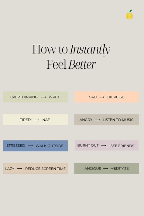 When you're feeling down, it can be difficult to pull yourself out of those low emotions. Sometimes all we need are little adjustments to turn our day around! Save this for the next time you're feeling any of these emotions :yellow_heart:⁠ Why I Feel So Down, When Feeling Down, Quotes On Feeling Low, How To Turn Off Your Emotions, Glow Up Board, When Youre Feeling Down, Feeling Low, Up Board, Yellow Heart