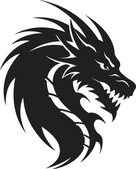 Monstrous Glory Black Vector Dragons Fiery Flair Wings of Darkness Monochromatic Vector Dragon Unleashed Dragon Head Art, Dragon Tattoo Drawing, Japanese Ornament, Dark Dragon, Dragon Rouge, Dragon Logo, Japanese Dragon Tattoo, Wood Art Projects, Dark Home Decor