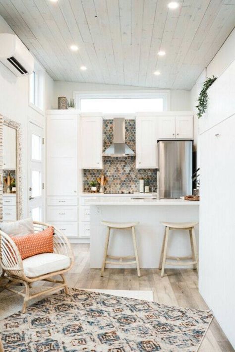 Tiny House Open Concept, Boho Tiny Home, Boho Tiny House, Desert Woman, Nye Beach, Tiny Home Designs, Tiny Home Ideas, Trailer House, Tiny Beach House