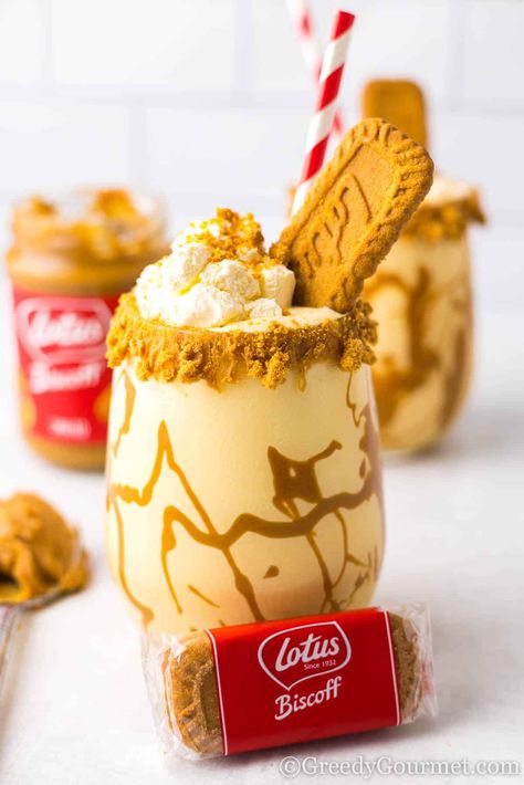 Biscoff Milkshake | Greedy Gourmet Gourmet Milkshakes, Biscoff Milkshake, Peppermint Crisp Tart, Im Better, Biscoff Recipes, African Dessert, Biscoff Cookie Butter, Vegan Whipped Cream, Dairy Free Ice Cream