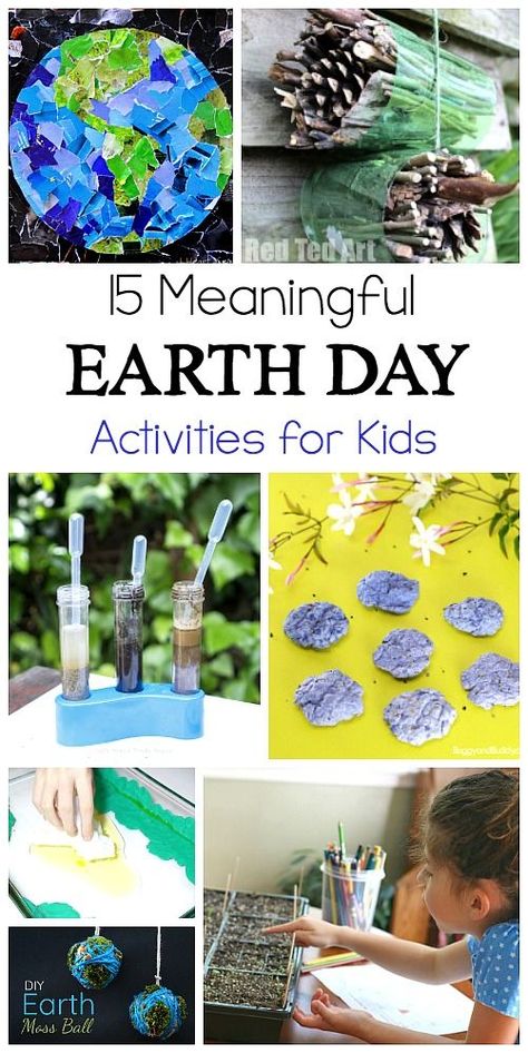 15 Meaningful Earth Day Activities for Kids: Help children learn about caring for our environment and planet with these hands-on Earth Day activities. You'll find ways to learn about recycling, pollution, planting seeds and gardening and more! #earthday #earthdayactivities #planetearth #earthscience #environmentalscience #earthdayscience  via @https://www.pinterest.com/cmarashian/boards/ Earth Day Activities For Older Kids, Earth Day Activities For Preschoolers Outside, World Earth Day Activities Preschool, Go Green Week Activities, Earth Day Forest School, Classroom Earth Day Activities, Environment Week Activities, Earth Week Activities For Toddlers, Earth Day Large Group Activities Preschool