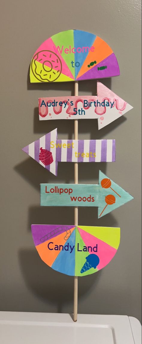 Candy Decorations Diy Birthday Parties, Candy Theme Crafts, Candyland Birthday Party Games, Candyland Birthday Party Food, Candy Land Birthday Party Ideas Diy, Candyland Diy Decorations, Candy Land Centerpiece Ideas, Candy Land Vbs, Candy Land Sign