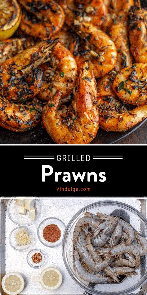 Grilled Prawns finished in an easy garlic butter sauce is the perfect appetizer or light meal for seafood lovers. This simple prawn recipe starts with a savory seasoning and rich garlic butter sauce finish and is ready in minutes. Easy Garlic Butter Sauce, Prawn Sauce, Easy Prawn Recipes, How To Cook Prawns, Bbq Prawns, Easy Garlic Butter, Bbq Foods, Grilled Lobster Tail, Prawn Dishes