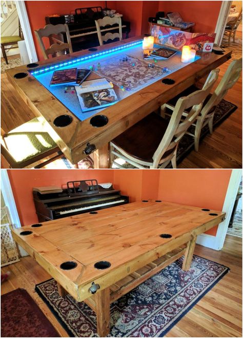 Table Top Game Table, Art Table Diy, D&d Table Gaming Diy, Dnd Tables Diy, Table Top Game Room Ideas, Tabletop Game Table, Puzzle Game Table, Dnd Tv Table, Dice Table Diy