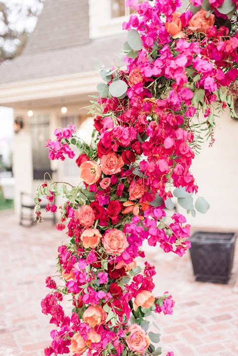 Lush Wedding Inspiration with a Bougainvillea Backdrop - photo by 1985Luke Photography https://ruffledblog.com/lush-wedding-inspiration-with-a-bougainvillea-backdrop ⋆ Ruffled Bougainvillea Wedding, Lush Wedding, Hot Pink Weddings, Spanish Wedding, Boda Mexicana, Brides Bouquet, W Hotel, Mexican Wedding, Ceremony Backdrop