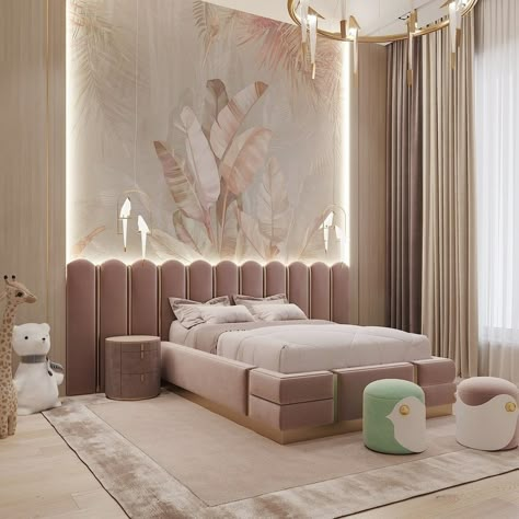 Luxury girls room design by Dom-A Casa Ricca with a romantic touch Padded Bed, Luxury Kids Bedroom, Girls Room Design, Bedroom Interior Design Luxury, Modern Bedroom Interior, Luxury Bedroom Design, Kids Interior Room, Girl Bedroom Designs, Luxury Bedroom Master