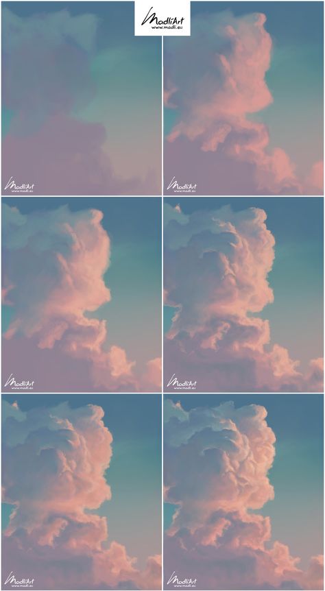 Digital Clouds Tutorial, Painting Clouds Digital, Cloud Painting Reference, Cloud Paint Tutorial, Digital Cloud Art, Sky Tutorial Drawing, Drawing Clouds Digital, Digital Illustration Step By Step, Sky Painting Step By Step