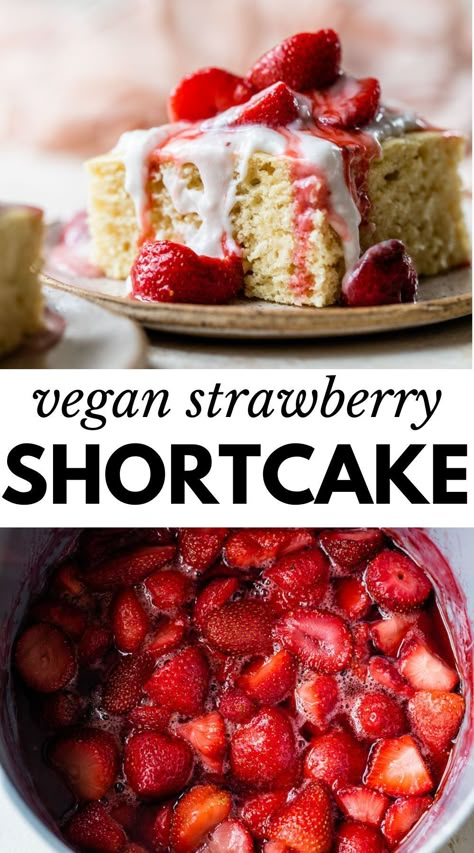 This easy Vegan Strawberry Shortcake has layers of vanilla sponge cake, strawberry sauce, and coconut whip in every bite. It’s the best vegan dessert for spring and summer! Vegan Strawberry And Cream Cake, Vegan Gluten Free Strawberry Shortcake, Strawberry Shortcake Vegan, Vegan Strawberry Dessert, Vegan Shortcake, Dessert Fancy, Vegan Strawberry Shortcake, Coconut Whip, Best Vegan Desserts