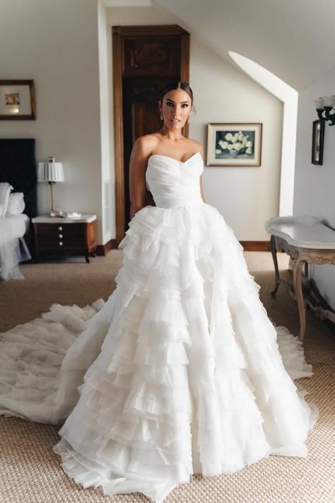 Strapless Wedding Dress With Tulle Sleeves, Big Ball Gown Wedding Dress, Cascading Ruffles Wedding Dress, Ball Wedding Dress, Ruffled Wedding Dress, Wedding Dress Ruffle, Luxe Wedding Dress, Mariana Hardwick, Plain Wedding Dress