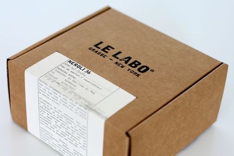 Le Labo Packaging 1, kraft cardboard box with label and black stamp: Kraft Packaging, Perfume Packaging, Small Business Packaging, Business Packaging, Box Packaging Design, Cardboard Packaging, Soap Packaging, Brown Box, Tea Packaging