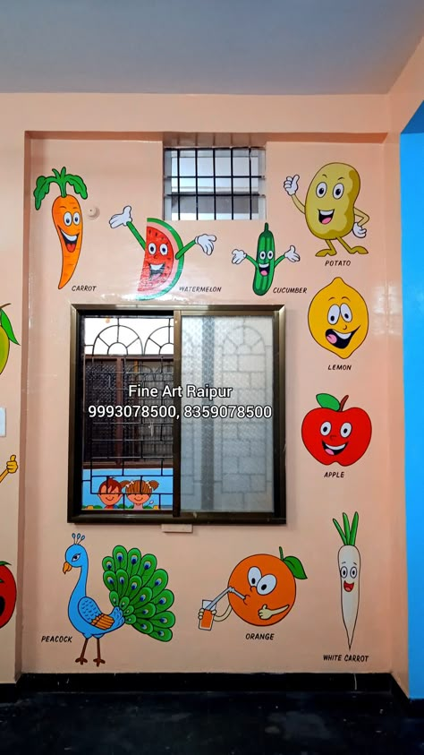 Fine Art Raipur contact for preschool wall painting 9993078500, 8359078500 Wall Painting For Nursery School, Kg Classroom Wall Painting, Lkg Class Wall Painting, Wall Painting Ideas For Classroom, Wall Drawing Ideas For School, Nursery Class Wall Decoration Ideas, Preschool Classroom Wall Paint Colors, Educational Wall Painting For School, Kindergarten Wall Painting Ideas