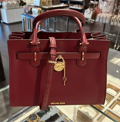 Top Seller for Michael Kors Hamilton Medium Satchel Leather Shoulder Bag Handbag in Dark Cherry, Bags Michael Kors Hamilton, Top Seller, Women's Bags, Leather Shoulder Bag, Bags Handbags, Satchel, Dust Bag, Cherry, Michael Kors