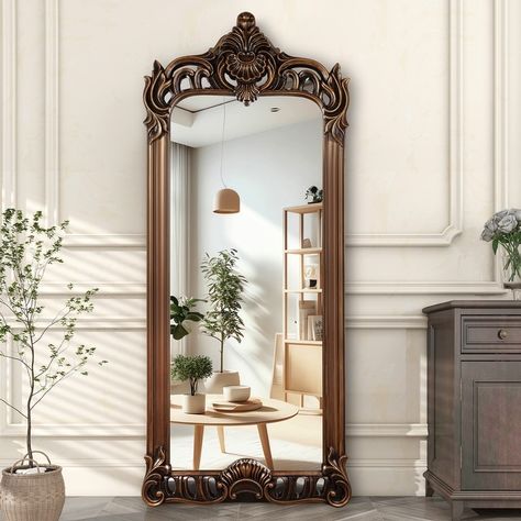 Oversized Vintage Gold Ornate Full Length Floor Mirror Baroque Decor - Bed Bath & Beyond - 39167037 Oversized Floor Mirror, Large Floor Mirror, Floor Length Mirror, Baroque Decor, Full Length Floor Mirror, Retro Mirror, Floor Standing Mirror, Salon Suites, Ornate Mirror