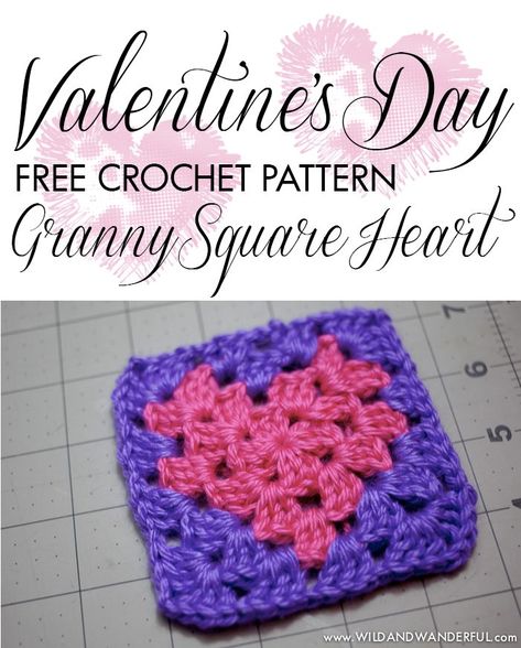 Granny Square Heart | Free Crochet Pattern | Wild+Wanderful Granny Squares Heart Patterns, Heart Granny Squares Crochet Pattern, Crocheted Heart Granny Square, Valentines Crochet Granny Square, Crochet Granny Square Heart Pattern Free, Free Crochet Heart Pattern, Granny Square With Heart, Granny Heart Crochet Pattern Free, Heart Square Crochet Pattern