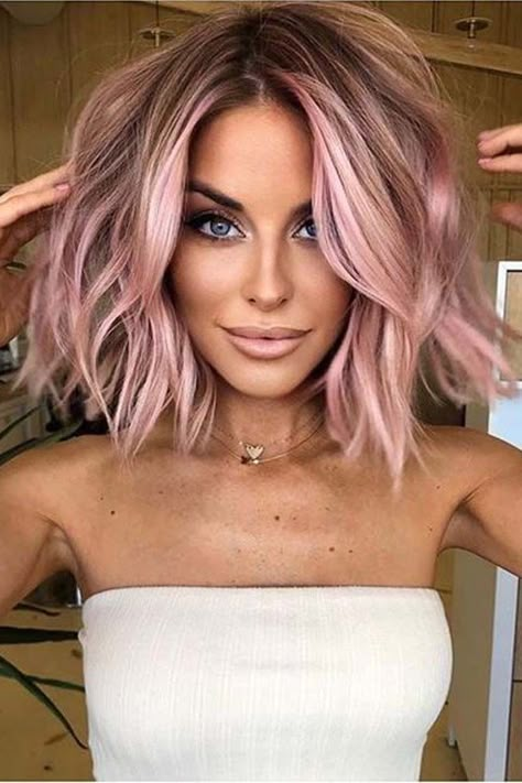 Pink Hair Highlights, Pink Blonde Hair, Hair Color Unique, Beautiful Hair Color, Hair Color For Women, Hair Color Pink, Penteado Cabelo Curto, Hair Color Balayage, Hair Inspiration Color