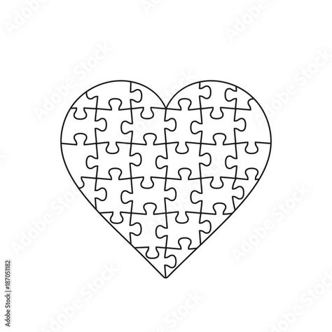 Heart Shaped Jigsaw Puzzle Blank Template With Classic Style 600 Heart Shaped Puzzle Template, Heart Puzzle Template, Puzzle Outline, Valentines Puzzles, Heart Puzzle, Color Dream, Heart Outline, Heart Drawing, Shape Puzzles