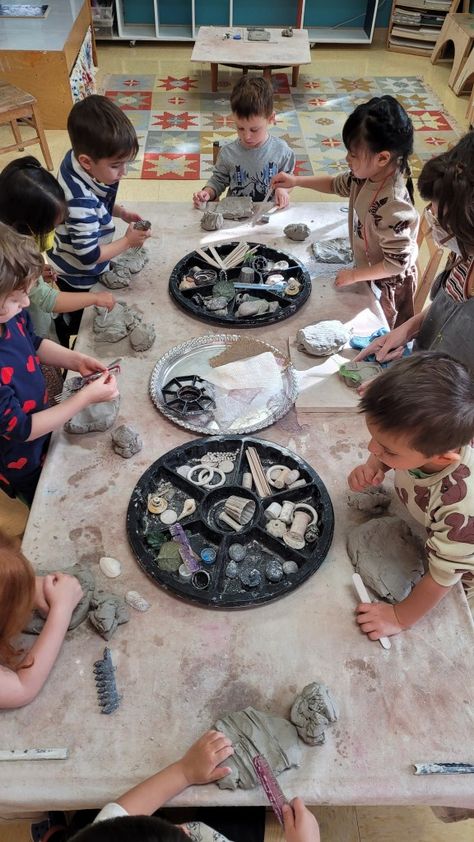 In the Art Studio at PSA, we have begun to use a lab model, where the whole school spends extended weeks exploring a particular medium or language. Since September, we have been working with the language of clay. The choice to use clay as our first language to experience was made with great intention and thought, based on clay’s expressivity and grounding properties. It is a perfect medium to explore and hone motor ability, dexterity and skill. Clay Play Preschool, Clay For Preschoolers, Clay Preschool Activities, Clay Art Preschool, Clay Reggio Emilia, Clay Provocation Reggio, Clay Activities For Preschoolers, Loose Parts Play Preschool, Clay Activities For Kids