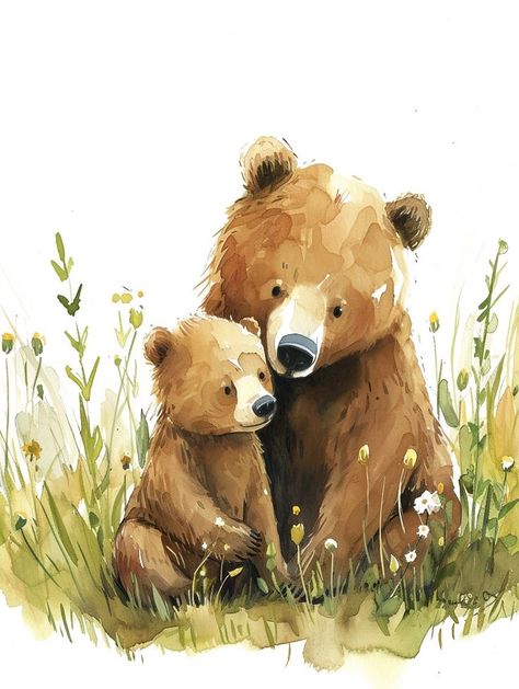 Bear Illustration Art, Bears Sitting, Brown Bear Illustration, Two Bears, Bear Watercolor, Bear Paintings, Bear Drawing, Planner Art, Bear Illustration