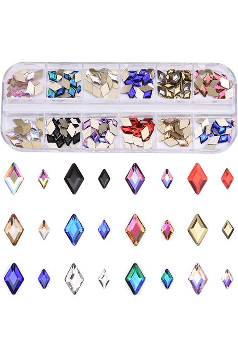 240pcs 2 Sizes Foiled Diamond Flatback Shaped Rhinestones Rhombus Crystal AB 12 Colors Charms Set for Nails Decoration Rhombus Shape, Chainmail Jewelry, Nail Jewels, Crystal Ab, Color Shapes, Charm Set, Nail Decorations, Gems Jewelry, Nails Design