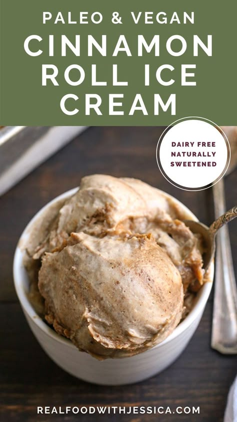 Aip Ice Cream, Cinnamon Roll Ice Cream, Primal Desserts, Nice Cream Recipes, Paleo Ice Cream, Healthier Sweets, Vegan Ice Cream Recipe, Cinnamon Ice Cream, Healthy Ice Cream Recipes