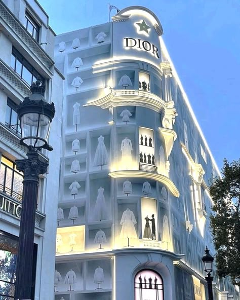 Retail Facade, Dior Aesthetic, Fashion Dream Job, Green Facade, Living In Paris, Luxury Lifestyle Dreams, Photo Wall Collage, Rich Life, City Aesthetic